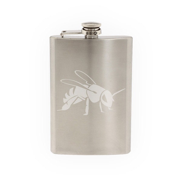 Insect Biology - Honey Bumble Bee Version 2 Etched 8 Oz Stainless Steel Flask