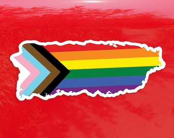 Puerto Rico Progress Pride Flag LGBTQ POC Transgender Flag Island State Shape - Vibrant Color Vinyl Decal Sticker