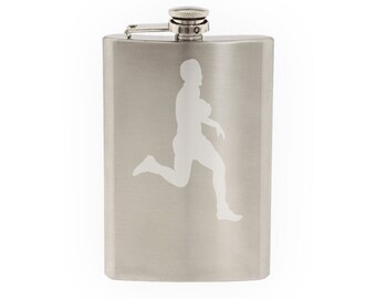 Sports Rugby #8 - Player Running Europe International - Etched 8 Oz Stainless Steel Flask