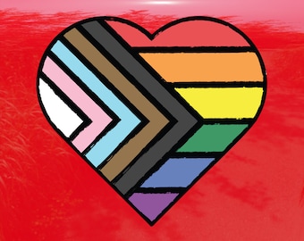 Pastel Crayon Heart Progress Pride Flag LGBTQ POC Transgender Flag - Vibrant Color Vinyl Decal Sticker