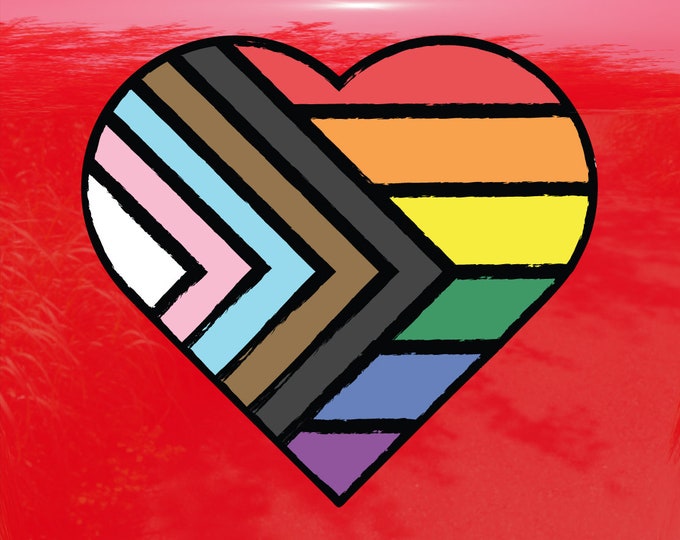 Pastel Crayon Heart Progress Pride Flag LGBTQ POC Transgender Flag - Vibrant Color Vinyl Decal Sticker