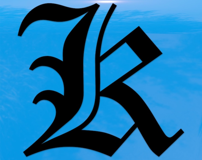 Old English Letter K Sticker - Vinyl Decal for Indoor & Outdoor Use on Cars, ATV, Boats, Windows and More