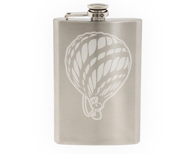 Flight Evolution - Hot Air Balloon 18th Century Stylized- Etched 8 Oz Stainless Steel Flask