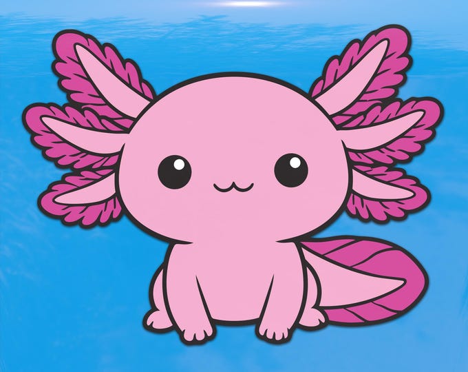 Pink Axolotl Sticker – Cute Sitting Axolotl Vinyl Decal for Cars, Laptops, and Windows
