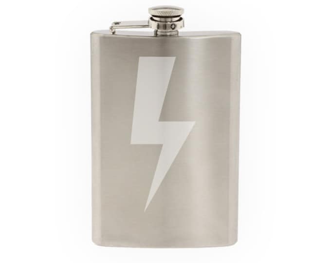Weather Symbol #1- Lightning Strike Mighty Strike- Etched 8 Oz Stainless Steel Flask