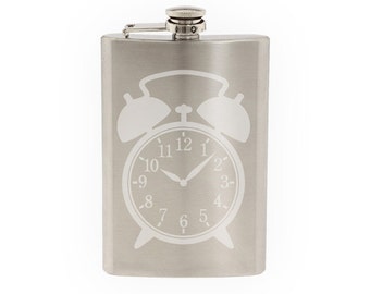 Alarm clock - Etched 8 Oz Stainless Steel Flask