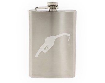 Industry #3- Gas Nozzle Fill Dispenser Automotive Diesel - Etched 8 Oz Stainless Steel Flask
