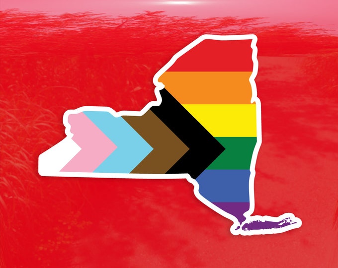 New York State Shape Progress Pride Flag LGBTQ POC Transgender Flag - Vibrant Color Vinyl Decal Sticker
