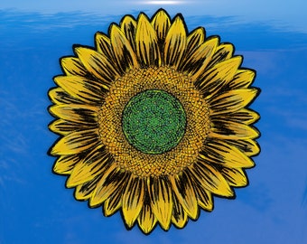 Sunflower Hand drawn Yellow Sun Flower - Vibrant Color Vinyl Decal Sticker