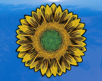 Sunflower Hand drawn Yellow Sun Flower - Vibrant Color Vinyl Decal Sticker