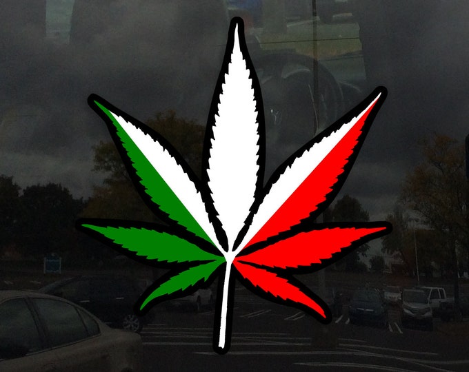 Italian Flag Pot Leaf - Vibrant Color Static Cling Window Cling - Use Indoor and Outdoor!