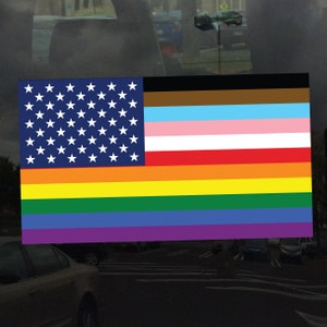 United States of America 11 Stripe POC Trans Inclusive Pride Flag - Vibrant Color Vinyl Decal Sticker