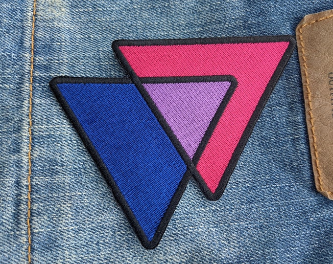 Bisexual Triangles Biangles Pink Lavender Blue - 4 inch Iron-on Embroidered Patch