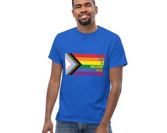 Rainbow Every One Is Welcome Here Progress Pride Flag LGBTQ POC Transgender Flag - Unisex classic tee