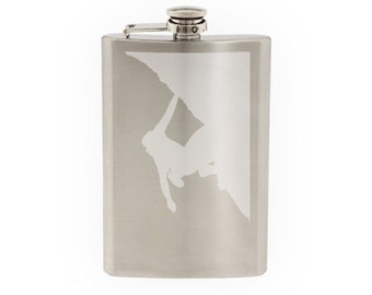 Mountain Climber #4 - Free Climbing Ascent Altitude - Etched 8 Oz Stainless Steel Flask