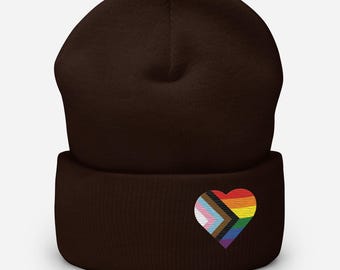 Heart Progress Pride Flag LGBTQ POC Transgender Flag - Cuffed Beanie