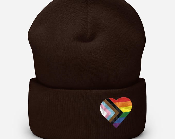 Heart Progress Pride Flag LGBTQ POC Transgender Flag - Cuffed Beanie