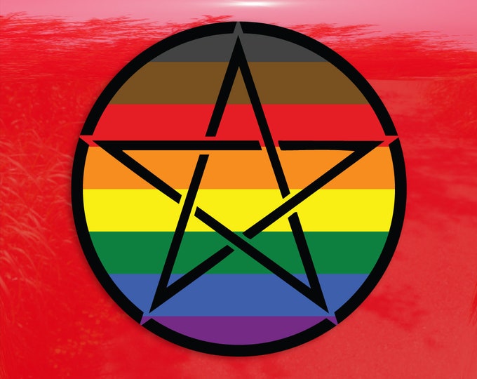 Upright Pentagram Philadelphia Inclusive Rainbow Pride Flag LGBTQ Flag - Vibrant Color Vinyl Decal Sticker