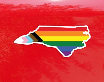 North Carolina State Shape Progress Pride Flag LGBTQ POC Transgender Flag - Vibrant Color Vinyl Decal Sticker