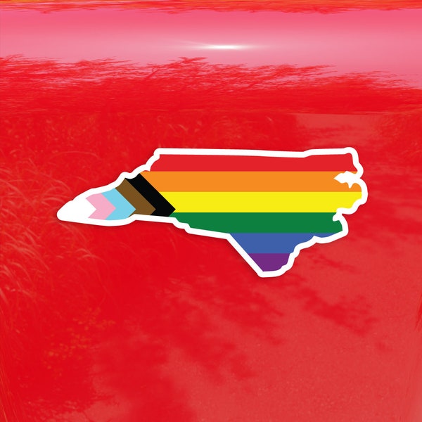North Carolina State Shape Progress Pride Flag LGBTQ POC Transgender Flag - Vibrant Color Vinyl Decal Sticker