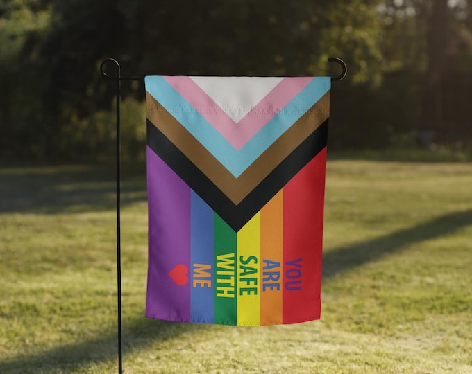 You Are Safe With Me Progress Pride Garden Flag – LGBTQ+, POC, Transgender Flag, 12 x 17 Inch – Vibrant Outdoor Decor for Yard and Garden