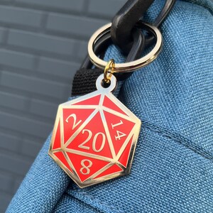 Red and Gold D20 Dice DnD Enamel Keychain with Keyring image 2