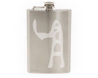 Egyptian Symbols #7 - Warrior Man Hieroglyph Decorative Art- Etched 8 Oz Stainless Steel Flask