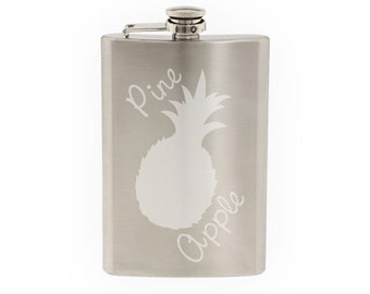 Produce Pineapple Tropical Fruit Silhouette - Etched 8 Oz Stainless Steel Flask