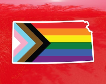 Kansas State Shape Progress Pride Flag LGBTQ POC Transgender Flag - Vibrant Color Vinyl Decal Sticker