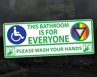 LGBTQ Handicap Inclusive Bathroom Mirror Decal - This Bathroom Is for Everyone - Vibrant Color Vinyl Decal