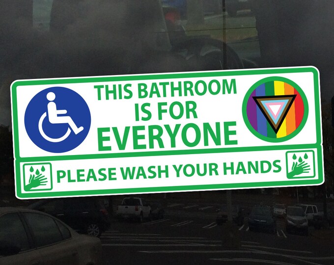 LGBTQ Handicap Inclusive Bathroom Mirror Decal - This Bathroom Is for Everyone - Vibrant Color Vinyl Decal