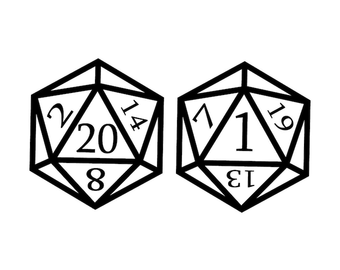 D20 Dice Art Set Natural 20 and Critical Failure 1 - Vinyl Decal Sticker