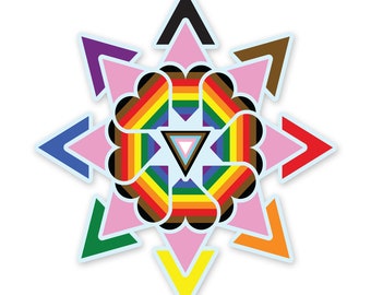 Snowflake Progress Pride Flag Inclusive LGBTQ POC Transgender Flag Winter Decoration - Vibrant color vinyl decal