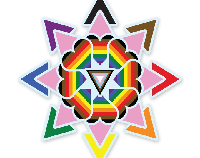 Snowflake Progress Pride Flag Inclusive LGBTQ POC Transgender Flag Winter Decoration - Vibrant color vinyl decal