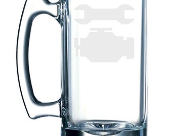 Car Garage Art #4 - Wrench Engine Maintenance Symbol-  26 oz glass mug stein