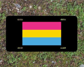 Pansexual Pride Flag LGBTQ+ - Vibrant Color Aluminum License Plate (Black Plate)