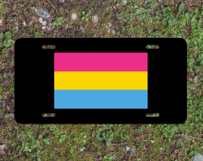 Pansexual Pride Flag LGBTQ+ - Vibrant Color Aluminum License Plate (Black Plate)