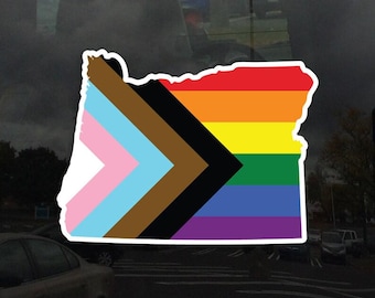 Oregon State Shape Progress Pride Flag Window Cling LGBTQ POC Transgender Flag - Vibrant Static Cling for Indoor and Outdoor!