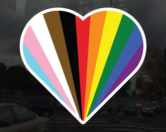 Sunburst Heart Progress Pride Flag LGBTQ POC Transgender Flag - Vibrant Color Static Cling Window Cling - Use Indoor and Outdoor!