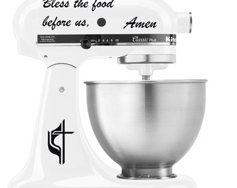 Bless the Food Before us Version 2 Amen Prayer Cross and Quote - Vinyl Decal Set for Kitchen Mixers