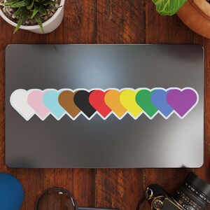 Progress Flag Hearts Vinyl Decal Sticker – Subtle Pride Gift for Cars, Laptops, Windows – Durable, Weatherproof, Easy to Apply