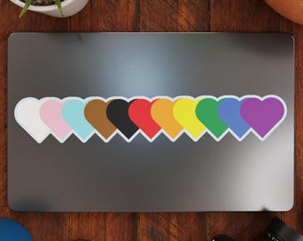 Progress Flag Hearts Vinyl Decal Sticker – Subtle Pride Gift for Cars, Laptops, Windows – Durable, Weatherproof, Easy to Apply