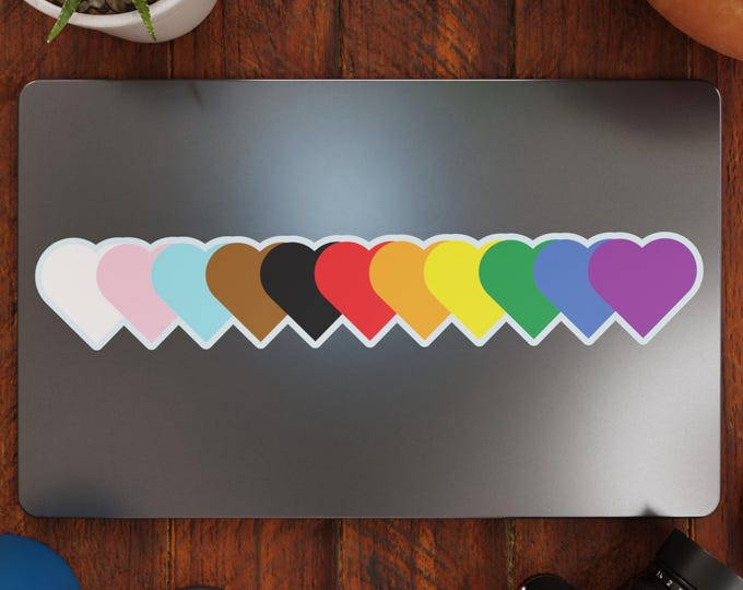 Progress Flag Hearts Vinyl Decal Sticker – Subtle Pride Gift for Cars, Laptops, Windows – Durable, Weatherproof, Easy to Apply