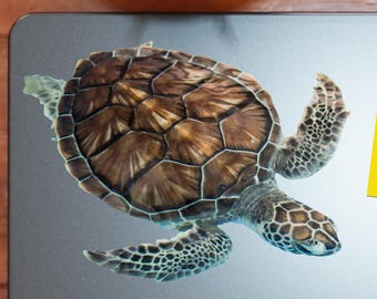 Photo Realistic Swimming Sea Turtle Sticker - Vinyl Decal for Laptops, Water Bottles, and Journals