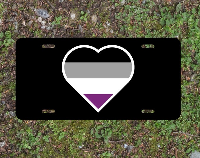Heart Asexual Pride Flag LGBTQ+ - Vibrant Color Aluminum License Plate (Black Plate)