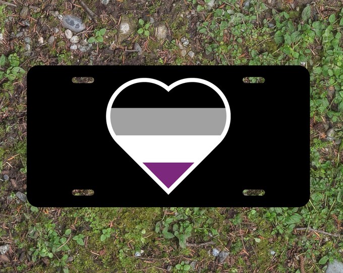 Heart Asexual Pride Flag LGBTQ+ - Vibrant Color Aluminum License Plate (Black Plate)