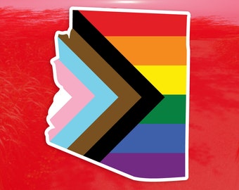 Arizona State Shape Progress Pride Flag LGBTQ POC Transgender Flag - Vibrant Color Vinyl Decal Sticker