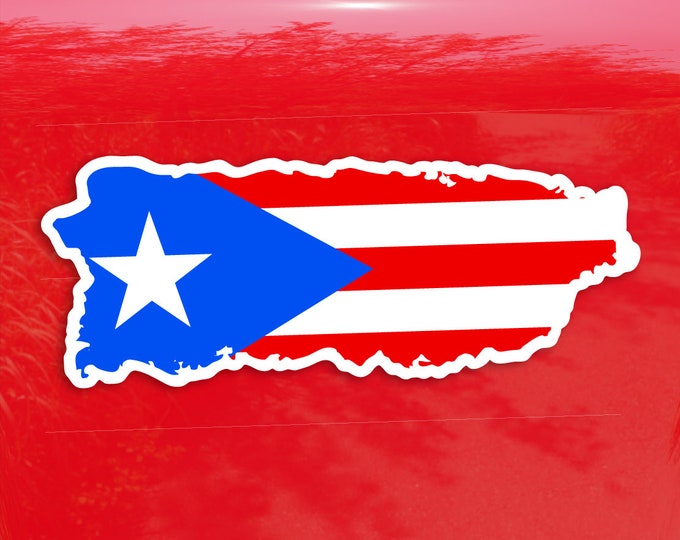 Puerto Rican Flag Island Shape - Vibrant Color Vinyl Decal Sticker