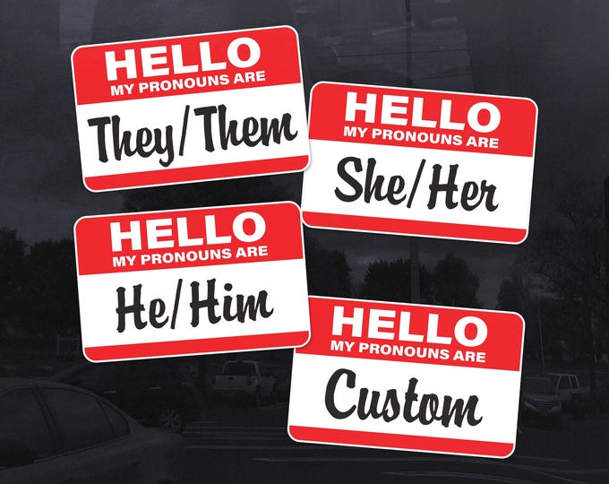 Hello My Pronouns Are Window Cling - They Them She Her He Him or Custom Static Cling for Windows, Glass Doors, and Mirrors