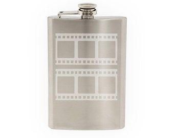 Cinema Home Theater Pt. 8 - Film Strip Frame Section - Etched 8 Oz Stainless Steel Flask